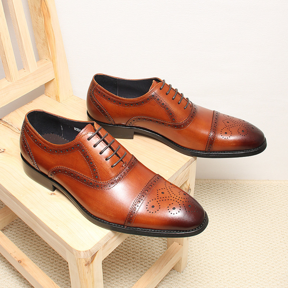 Men'S Grooming Oxford - Sepatu Formal Brogue Kulit Asli Buatan