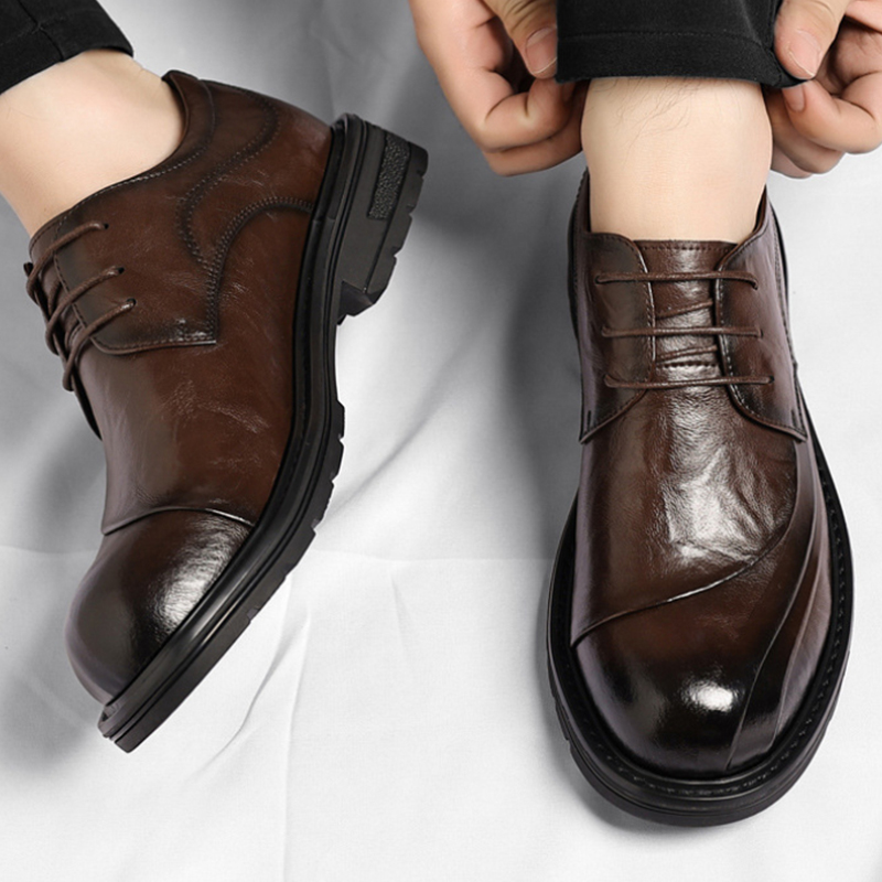 Men'S Grooming Oxford - Sepatu Kulit Asli Coklat Mengkilap Model