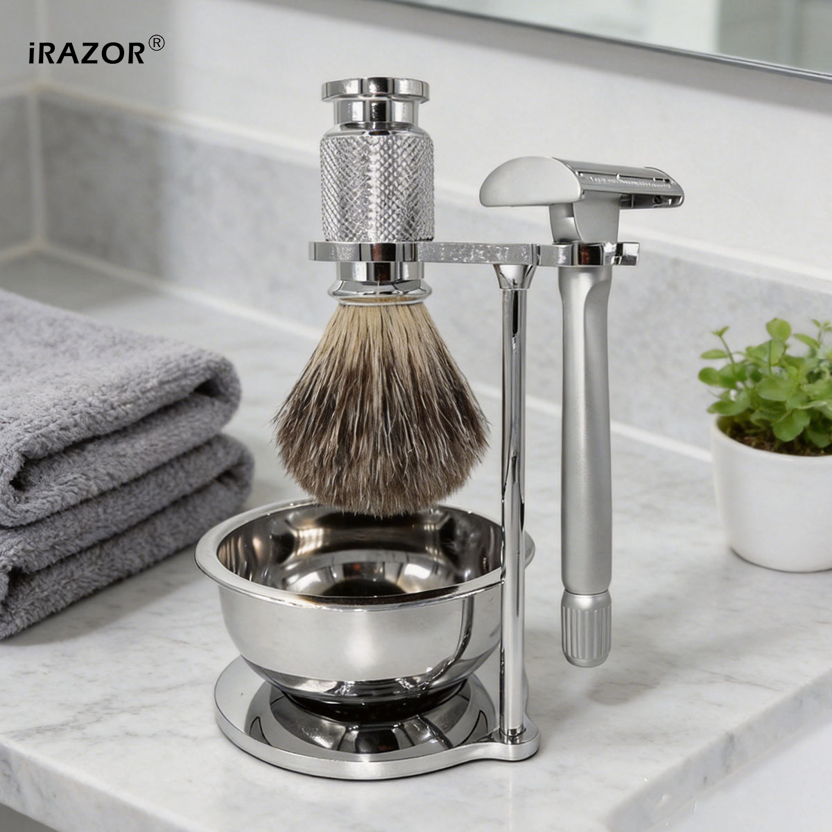 Mens Grooming Kit Gift - iRAZOR Butterfly Open Double Edge Safety